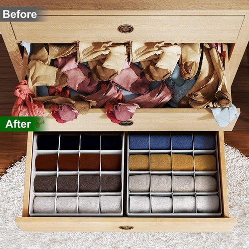 Homsorout Drawer Organizer - Large Fabric Divider for Clothing, Socks & Accessories - Beige