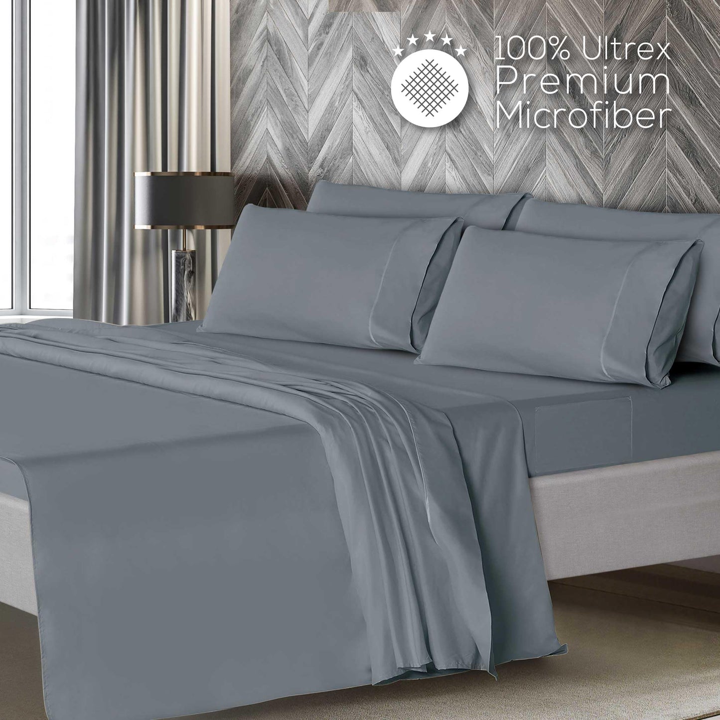 Mueller UltraTemp 6 PC Queen Sheet Set - Ultra-Soft Luxury Series, Cooling & Breathable Hotel Luxury Bed Sheets, Deep Pocket Wrinkle-Free Oeko-TEX, Light Gray