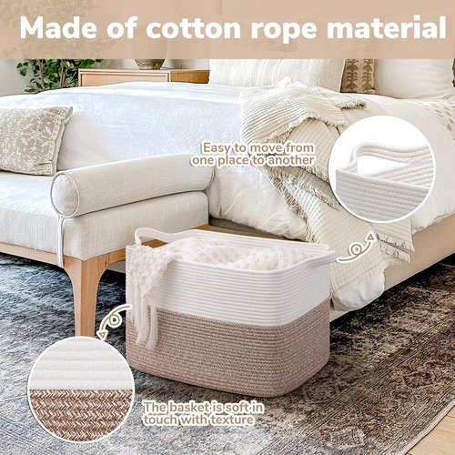Goodpick Woven Storage Baskets - Rectangle Toy Organizer with Handles | Large 18 x 14 x 12 Inches