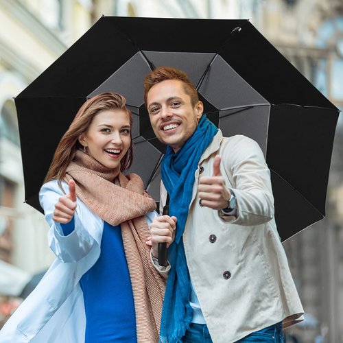 G4Free UPF 50+ 52 Inch UV Protection Umbrella, Automatic Open Hook Handle J Stick Golf Umbrellas for Rain, Sun & Wind Protection(Silver/Black)