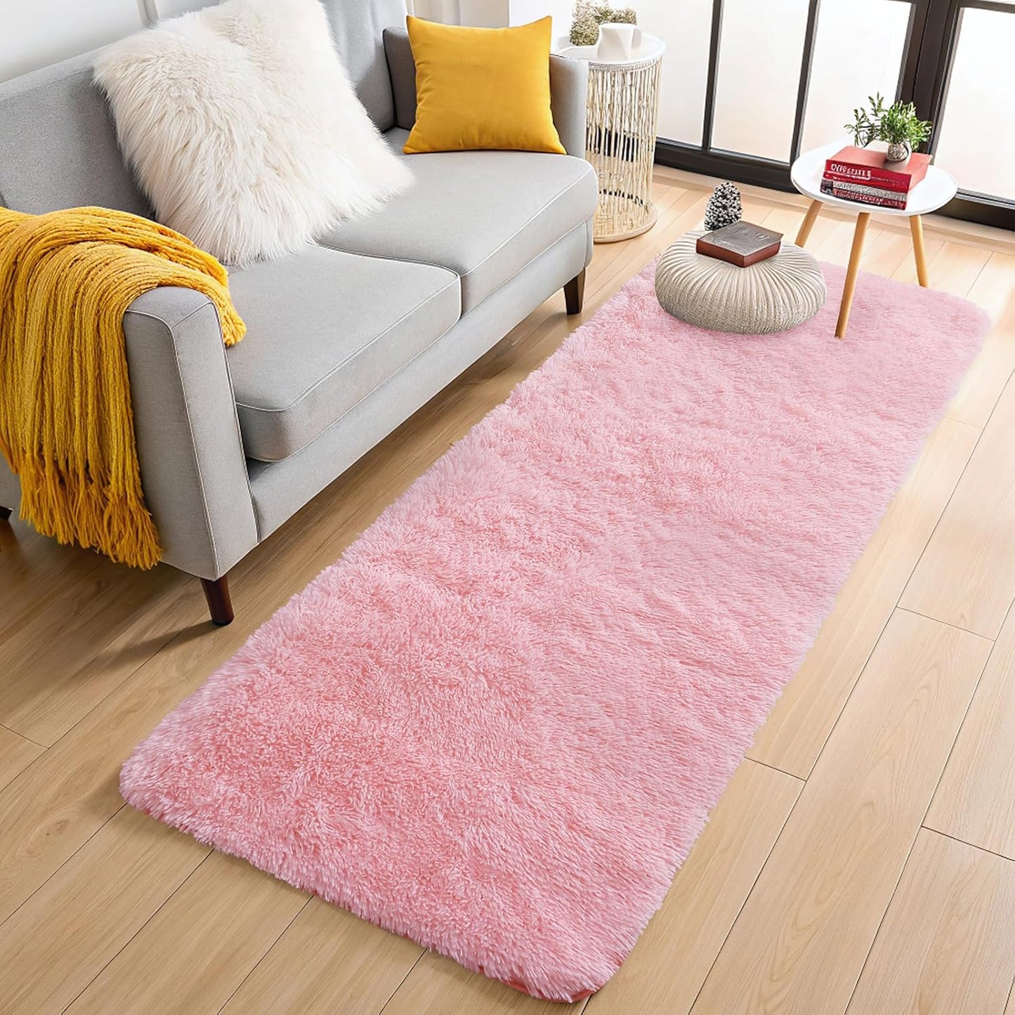 OLANLY Runner Rugs - Soft, Machine Washable Shaggy Design for Hallway & Bedroom | Pink 2x5 ft