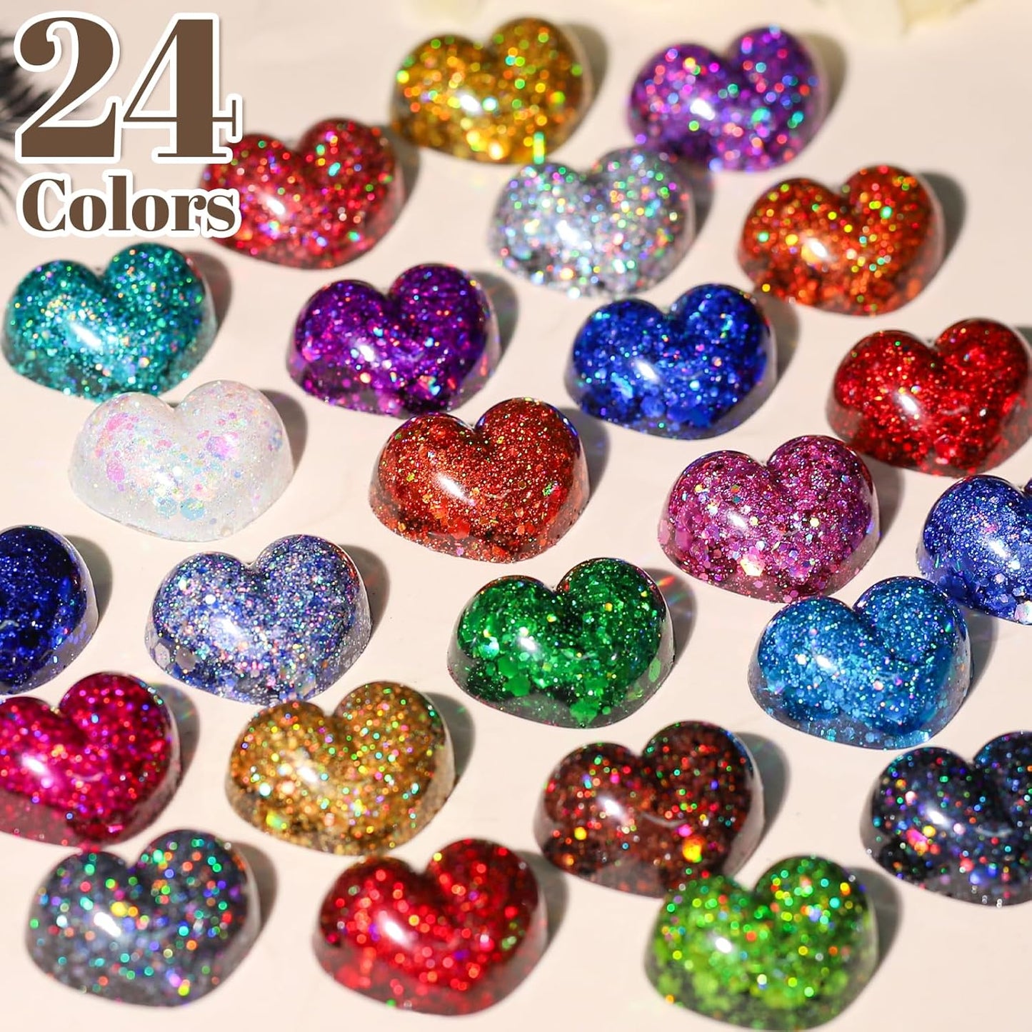 LEOBRO Holographic Chunky Glitter - 24 Jars for Crafts, Makeup, Nail Art & Party Decor