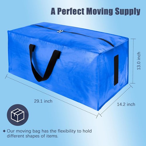 HOMESURE Large Water-Resistant Moving Bags - 4 Pack Heavy-Duty Storage Totes with Zippers & Handles | Sky Blue