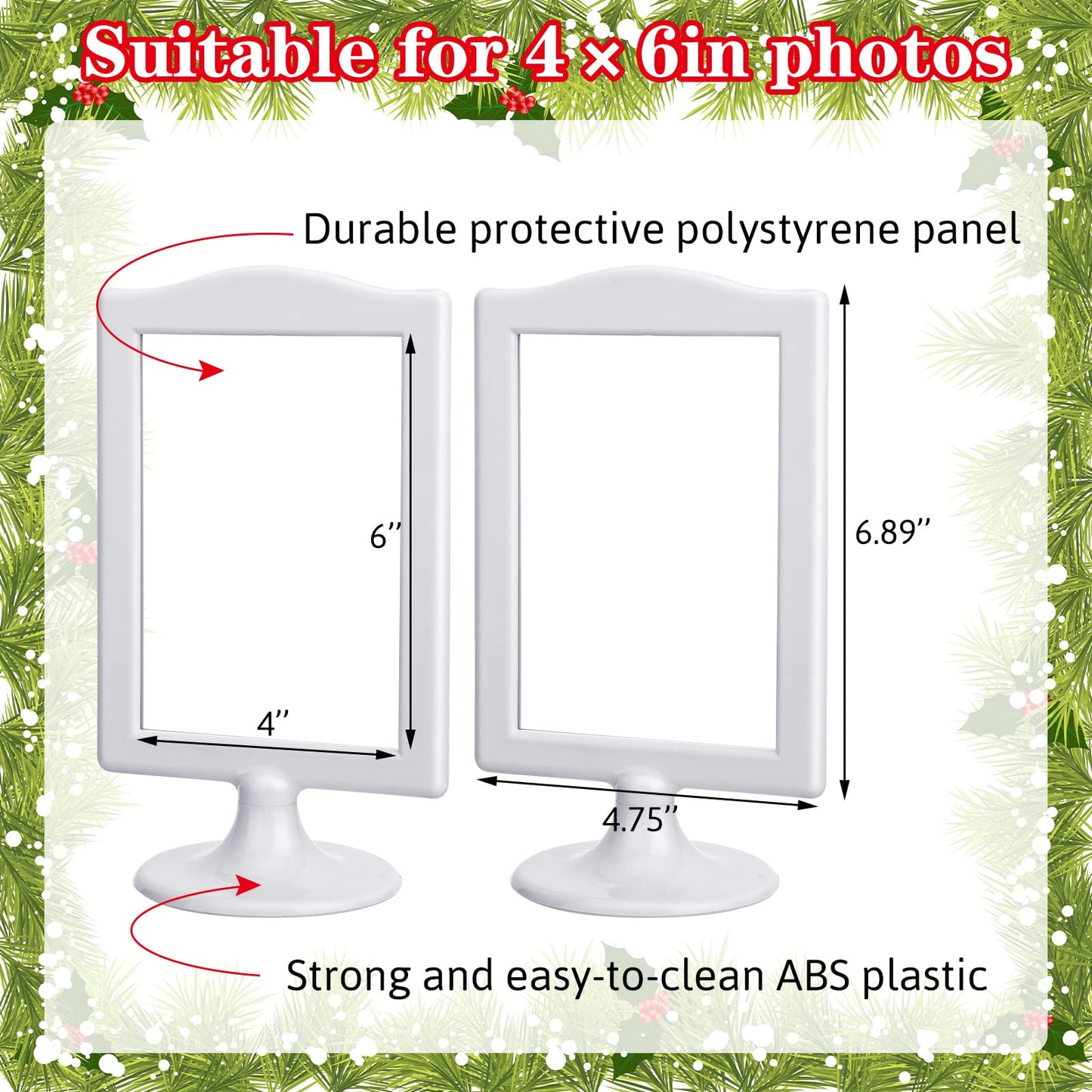 Amyhill 20 Pcs Double Sided Standing Picture Frames 4 x 6 Pedestal Photo Frame Plastic Each Holds 2 Pictures Tabletop Vertical Display for Wedding Table Bridal (White)