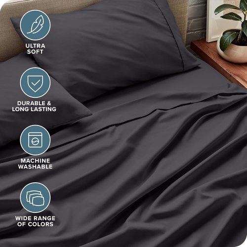Bare Home Queen Sheet Set - Ultra-Soft 1800 Microfiber Bedding - Deep Pockets - 4 Piece Set | Forged Iron Grey