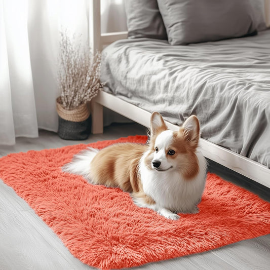 OLANLY Small Bedside Rug - Soft Fluffy Shaggy Indoor Carpet for Bedroom & Living Room | Coral Red