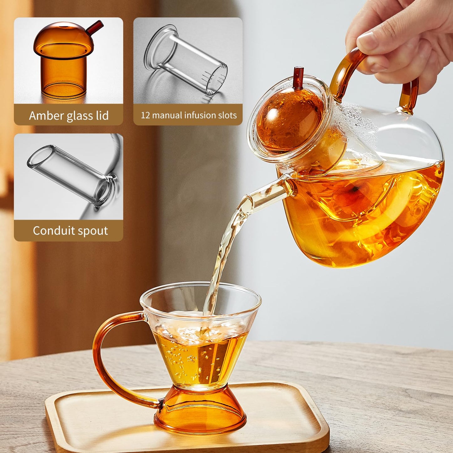 Glass Teapot Tea Pot With Infuser, Glass Kettle, Tea Glass Pot, Glass Tea Cup With Infuser And Lid For Loose Leaf Tea Steeper, Tea Pots For Tea Party, 2 Glass Cups With Saucers, 1 Male Cup Tea Gift.
