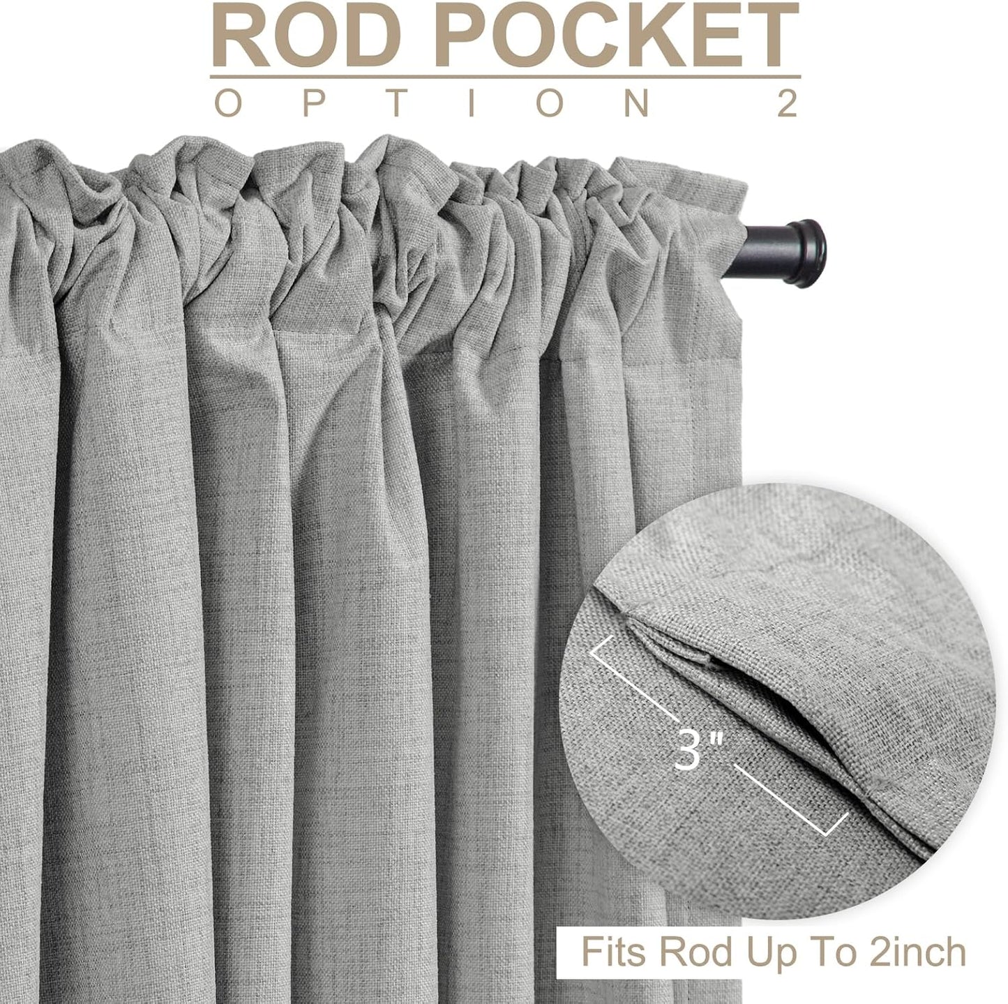 Skiennix 100% Blackout Linen Curtains - Thermal Insulated Drapes 2 Panels Set, 50" W x 84" L, Ash Grey