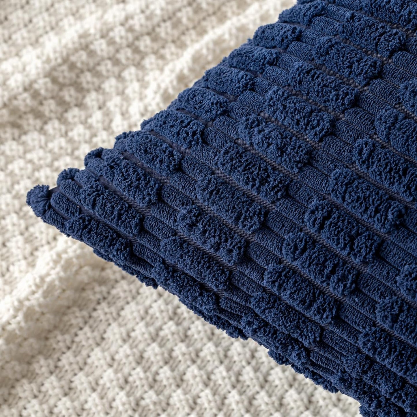 MIULEE Euro Sham Pillow Covers - Soft Corduroy Boho Striped Design | 24x24 Inch Dark Blue for Modern Farmhouse Decor
