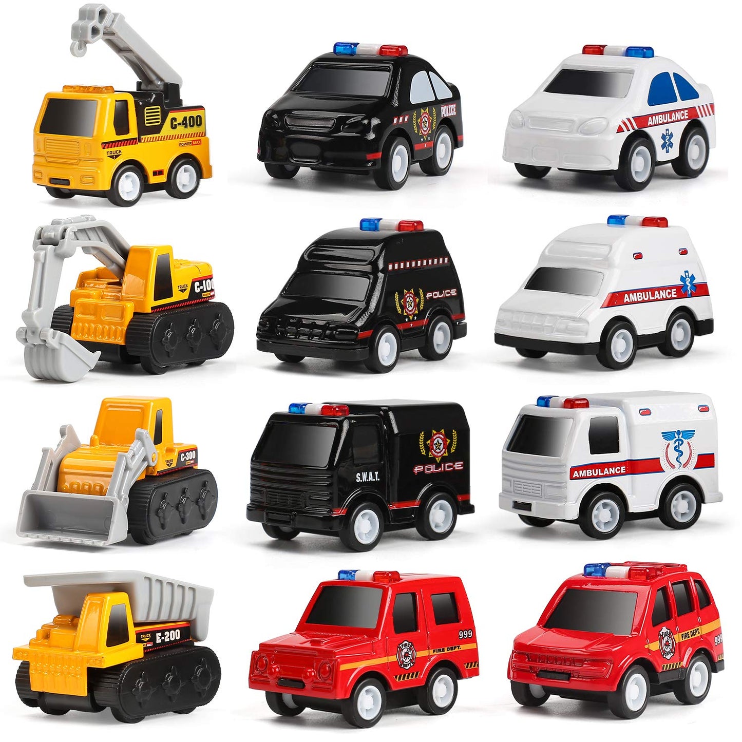 CUTE STONE 12 Pack Filled Easter Eggs with Alloy Pull Back Cars, Easter Basket Stuffers Easter Party Favors for Kids