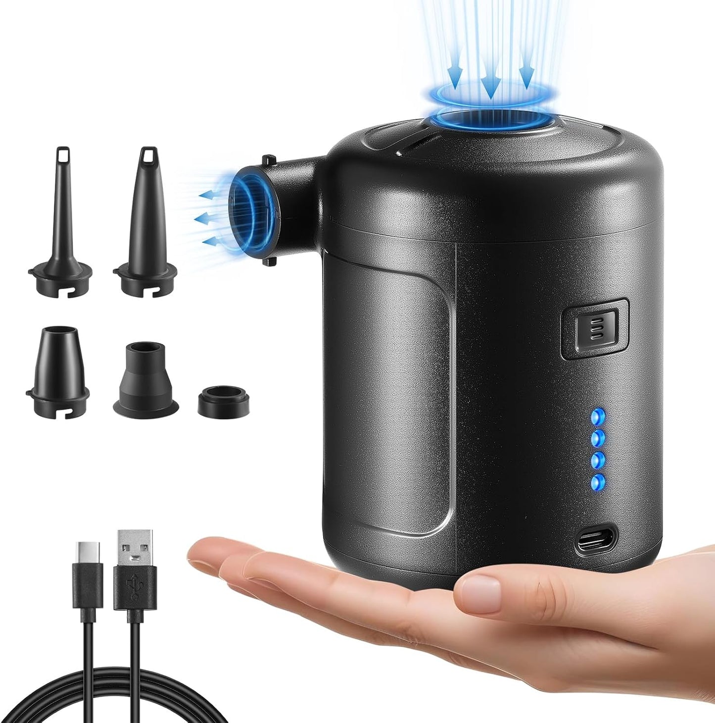 Skiennix Portable Air Pump - Rechargeable 400L/min Quick-Fill Inflator for Air Mattresses & Pool Floats