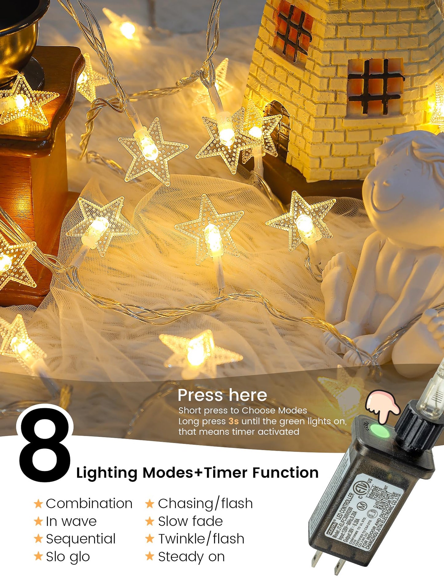 syosupviry Star String Lights Plug in,39ft 100LED Fairy Lights with Remote, Hanging Star Decorations Lights Waterproof for Indoor Outdoor Bedroom Classroom Dorm Kids Tent Party Decor,Warm White