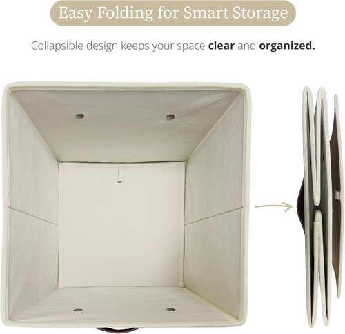 DECOMOMO Storage Bins - Fabric Cube Storage Bins with Labels | 10.5" x 11" | Set of 2, Beige