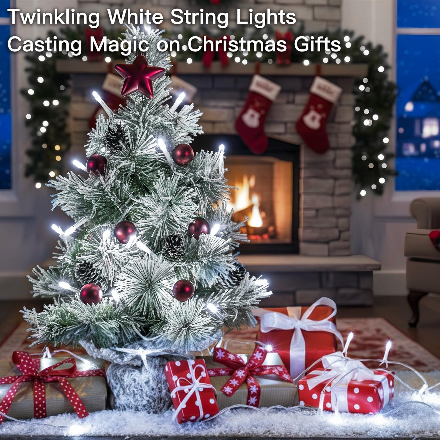suddus 33ft 100 LED White String Lights with Timer, 12 Modes Christmas Fairy Lights Plug in, Connectable Indoor/Outdoor White Twinkle Lights for Xmas Tree, Bedroom, Garden, Wedding, Party Decorations