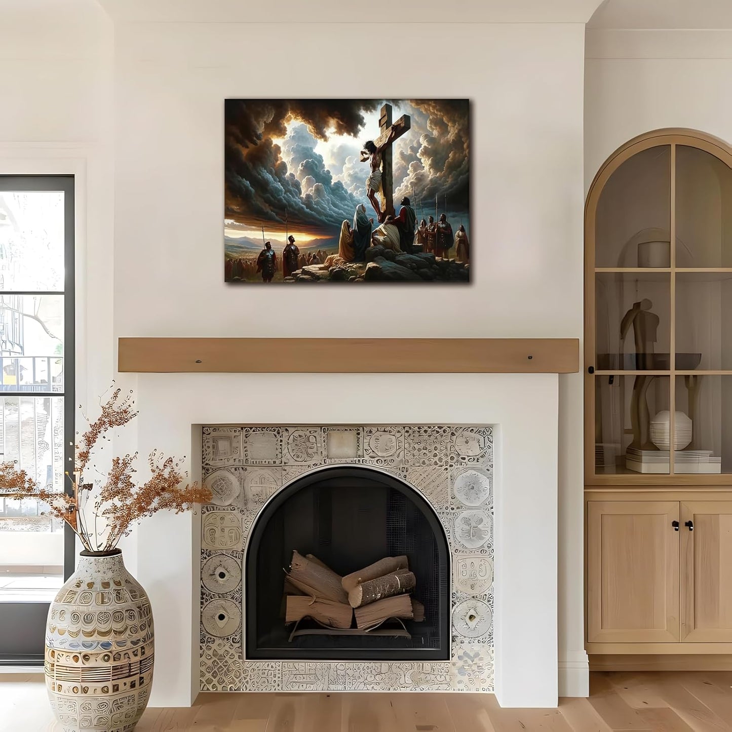 Yaneiro Framed Jesus Canvas Wall Art - Inspirational Good Friday Decor | 12x16 Inch Christian Cross Print
