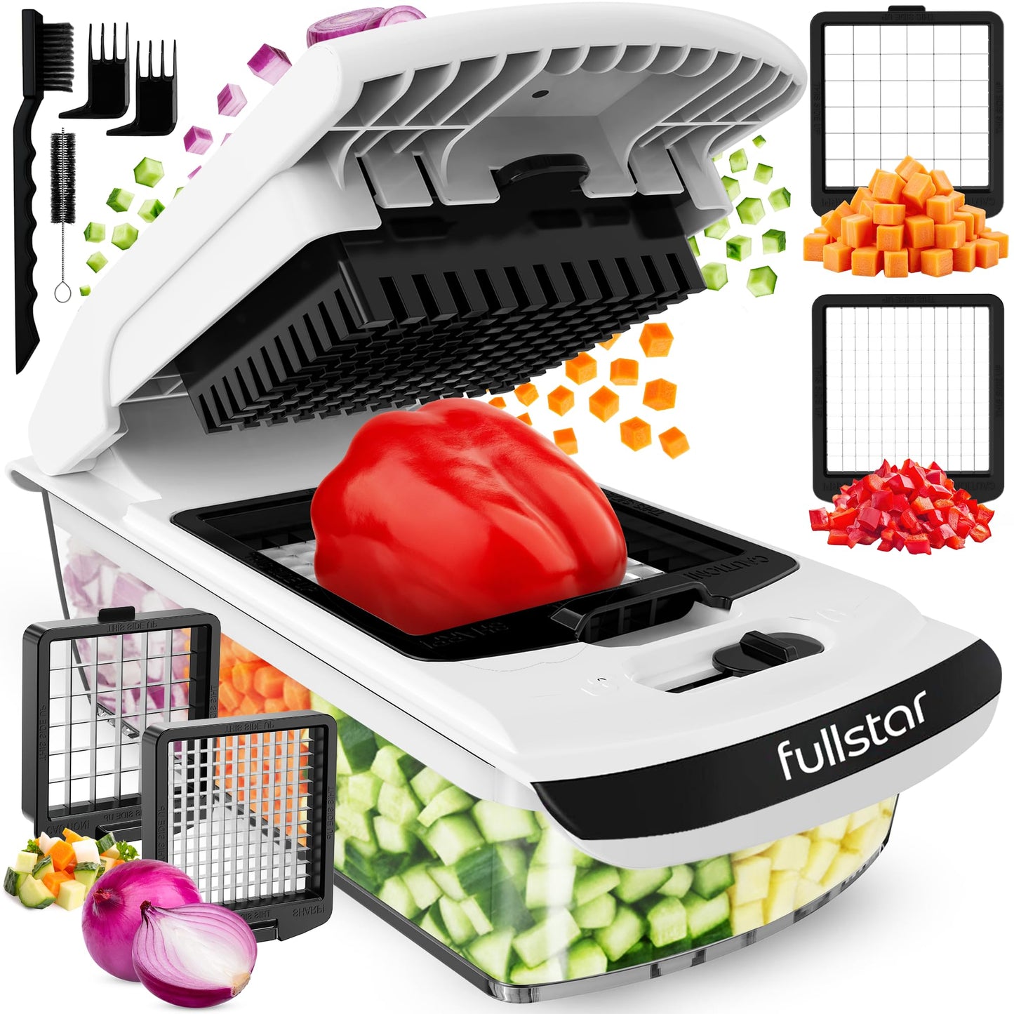 Fullstar The Original Pro Chopper - Vegetable Chopper and Slicer, Food Chopper with Container, Fruit Slicer, Kitchen Gadgets & Gifts, Home Essentials (6 in 1, White)