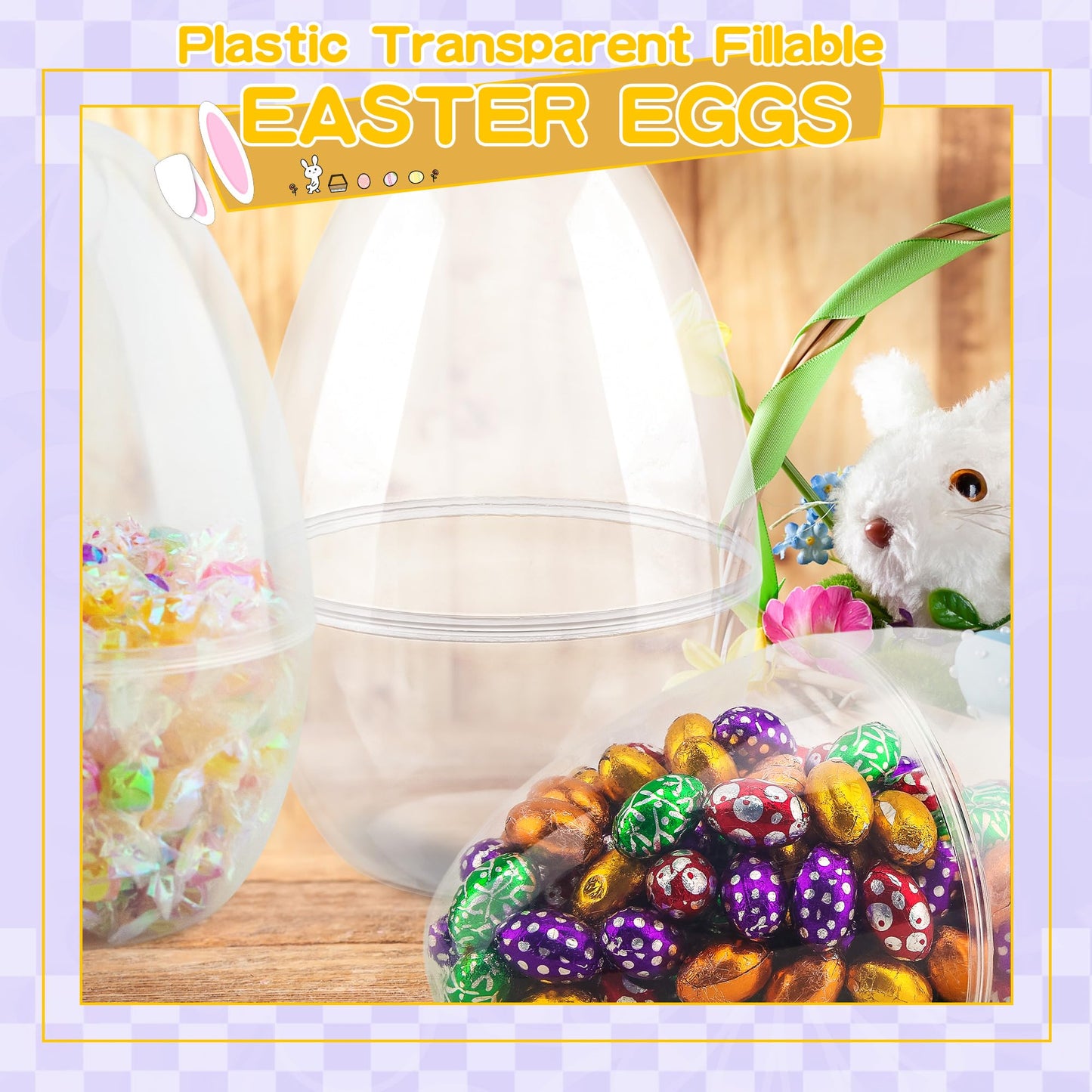12 Inch/ 10 Inch/ 8 Inch Giant Clear Easter Eggs Fillable 4/5/ 6/7 Pcs Jumbo Plastic Easter Eggs Large Easter Eggs Empty for Egg Hunt Supplies Easter (4 Pcs - Clear (10 Inch))