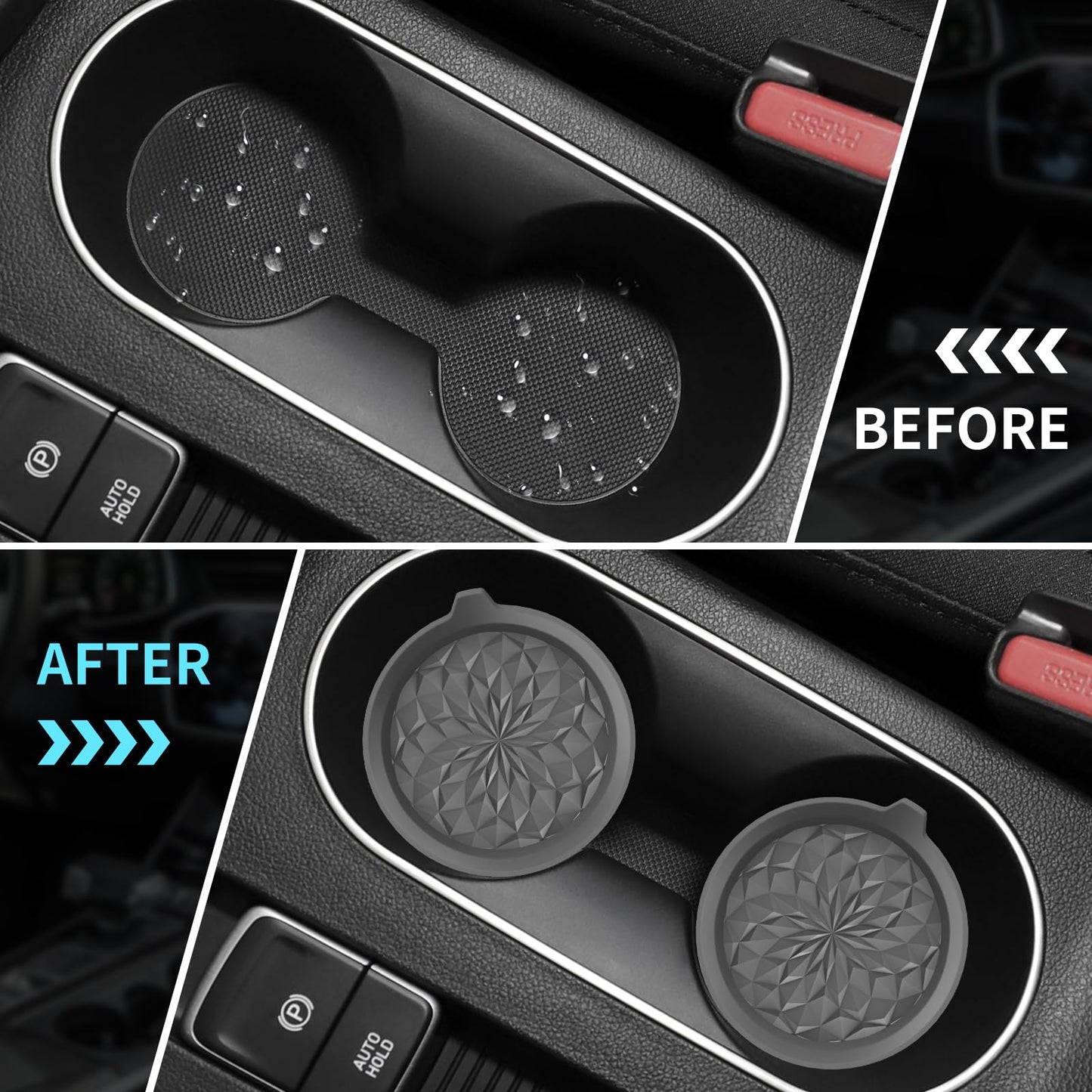 ME.FAN Car Cup Coasters [4 Pack] Silicone Cars Coasters - Universal Non-Slip Recessed Interior Accessories - Cup Holder Inserts Deep Grey