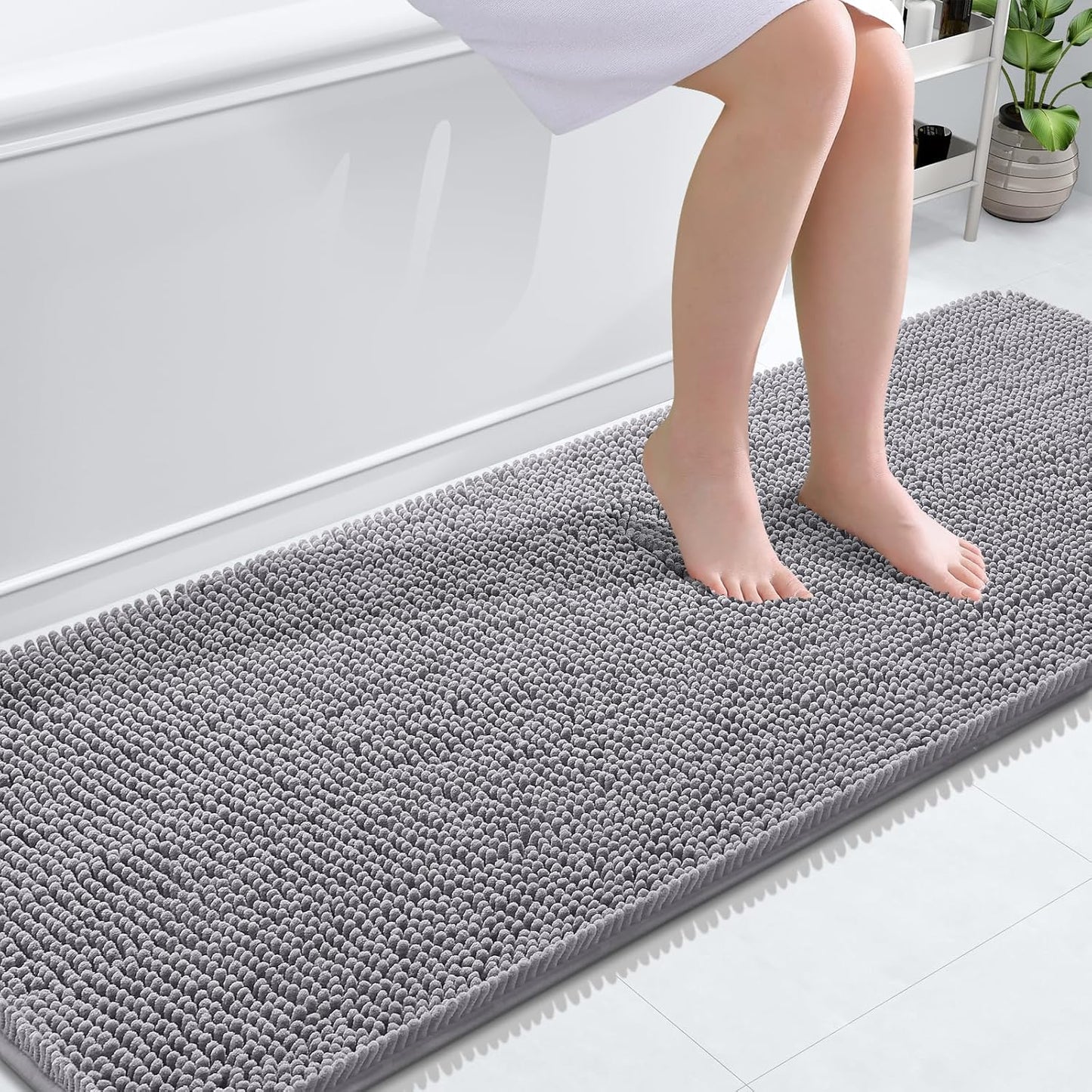 OLANLY Bathroom Runner Rugs - Extra Soft Chenille Bath Mats | 70x24, Quick Dry, Machine Washable, Grey