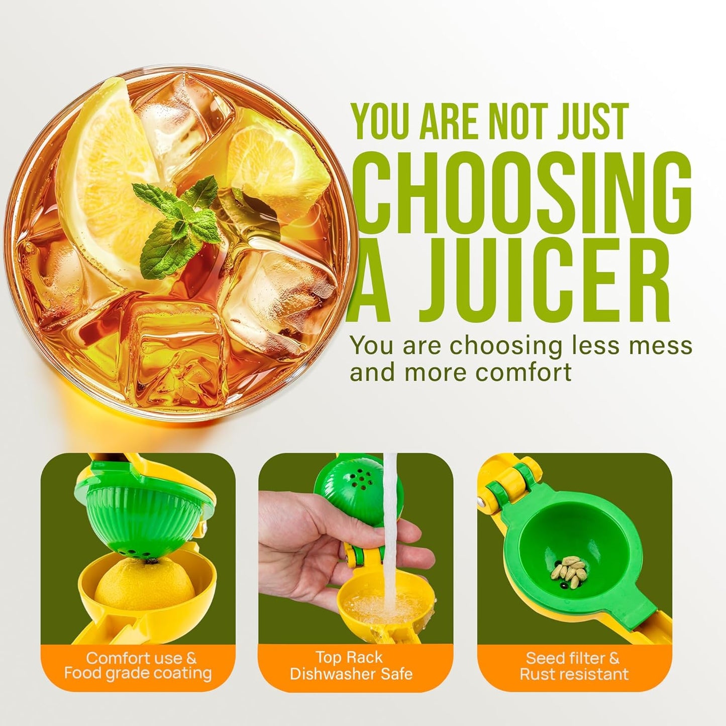 Zulay Kitchen 2-in-1 Lemon Squeezer - Sturdy Hand Juicer for Maximum Juice Extraction | Easy-Clean Manual Citrus Juicer - Yellow/Green