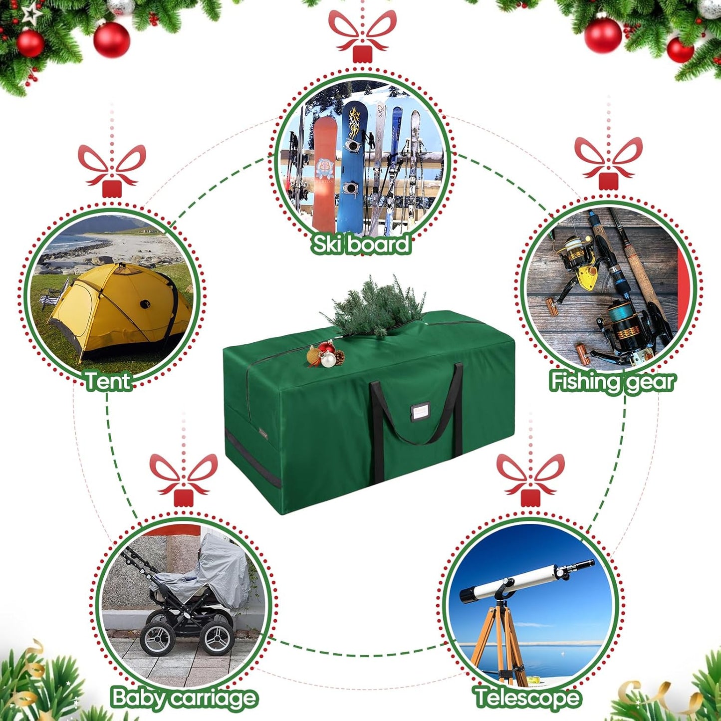 BALEINE Christmas Tree Storage Bag - Heavy Duty 900D Oxford Fabric, Extra Large with Dual Zippers & Reinforced Handles | Green