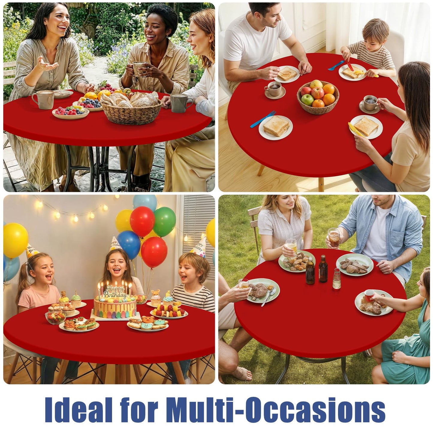 Moosfor Round Spandex Tablecloth, Elastic Fitted Waterproof Tablecloths for 25"-30" Tables, Stretch Washable Picnic Table Cover for Camping, Dining, Indoor and Outdoor, Red
