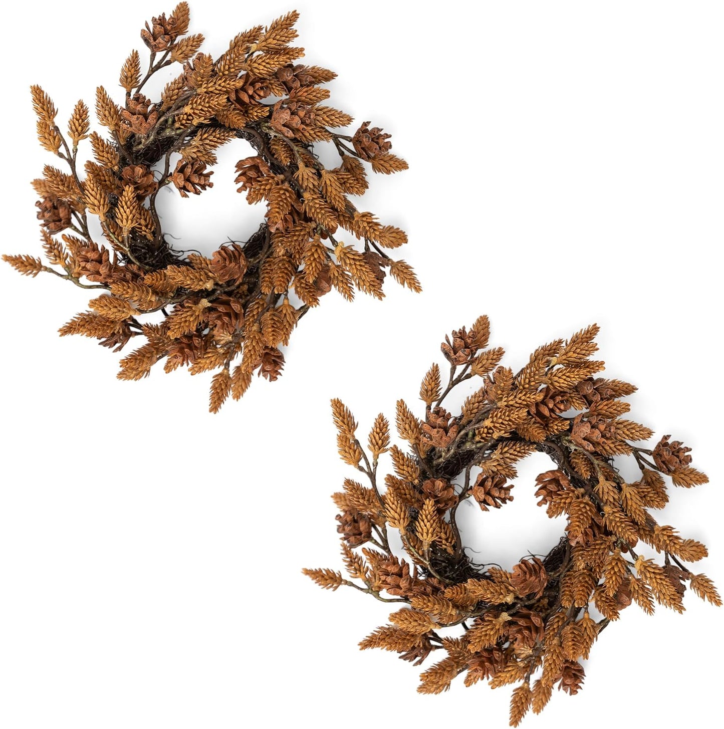 Skiennix Christmas Candle Rings - 10 Inch Wreath with Artificial Brown Pinecones | Indoor Decor for Home Centerpieces