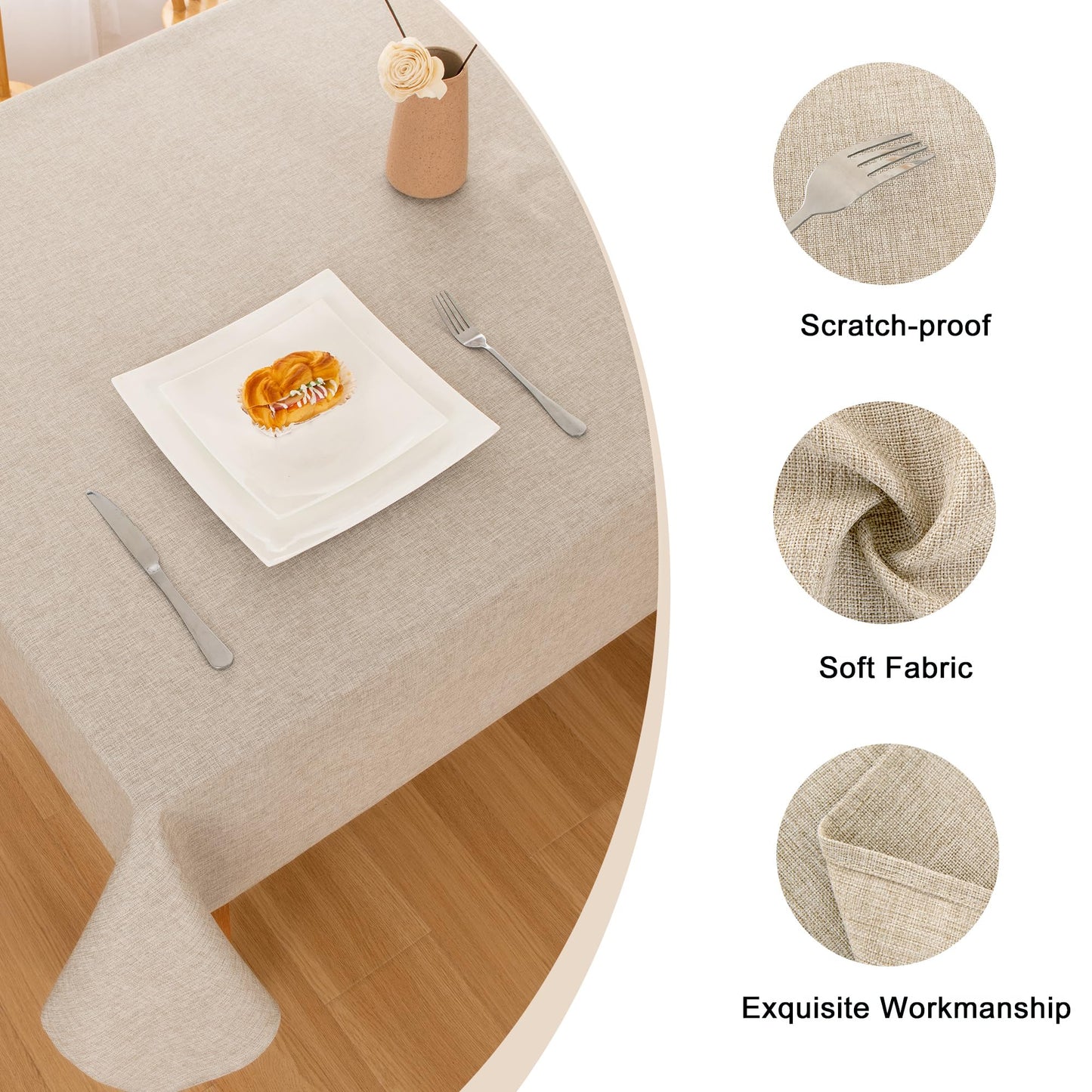 Hiasan 2 Pack Faux Linen Rectangle Tablecloth - Wrinkle and Stain Resistant Washable Table Cloth for Kitchen Dining Room Holiday Table Cover for Party Dinner, Beige, 70 x 140 Inch