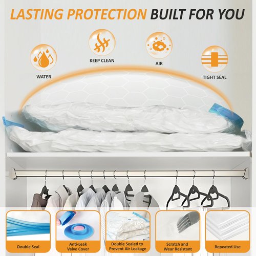 Cozy Essential Vacuum Storage Bags, 80% Compression Vacuum Seal Space Saver Plastic Packaging Bags for Clothes, Blankets, Pillow, Bedding, Comforters, Sealer Clothing Storage,10 Jumbo