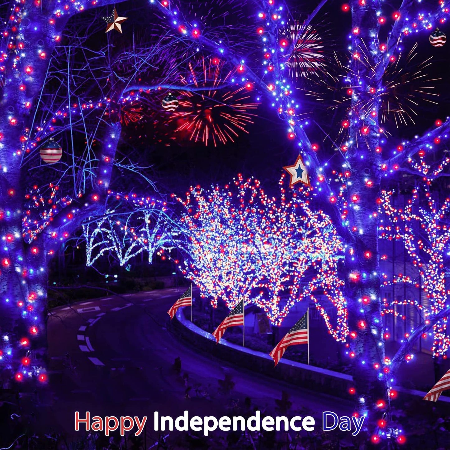 12 Pack 4th of July Lights 7 Feet 20 Led Waterproof Red White and Blue Lights Silver Wire Firefly Starry Moon Lights for Bedroom Independence Day Fouth of July Decor (Red & White & Blue)
