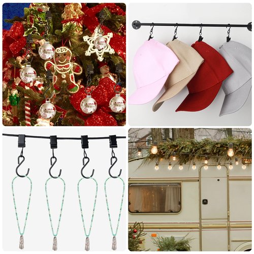 Christmas Light Clips Hanging Hooks - 50 Pack Outdoor String Light Clips - Heavy Duty Metal Camper Awning String Party Light Hook - Holiday Light Clips Hangers Canopy Tent RV Xmas Decor Clamps
