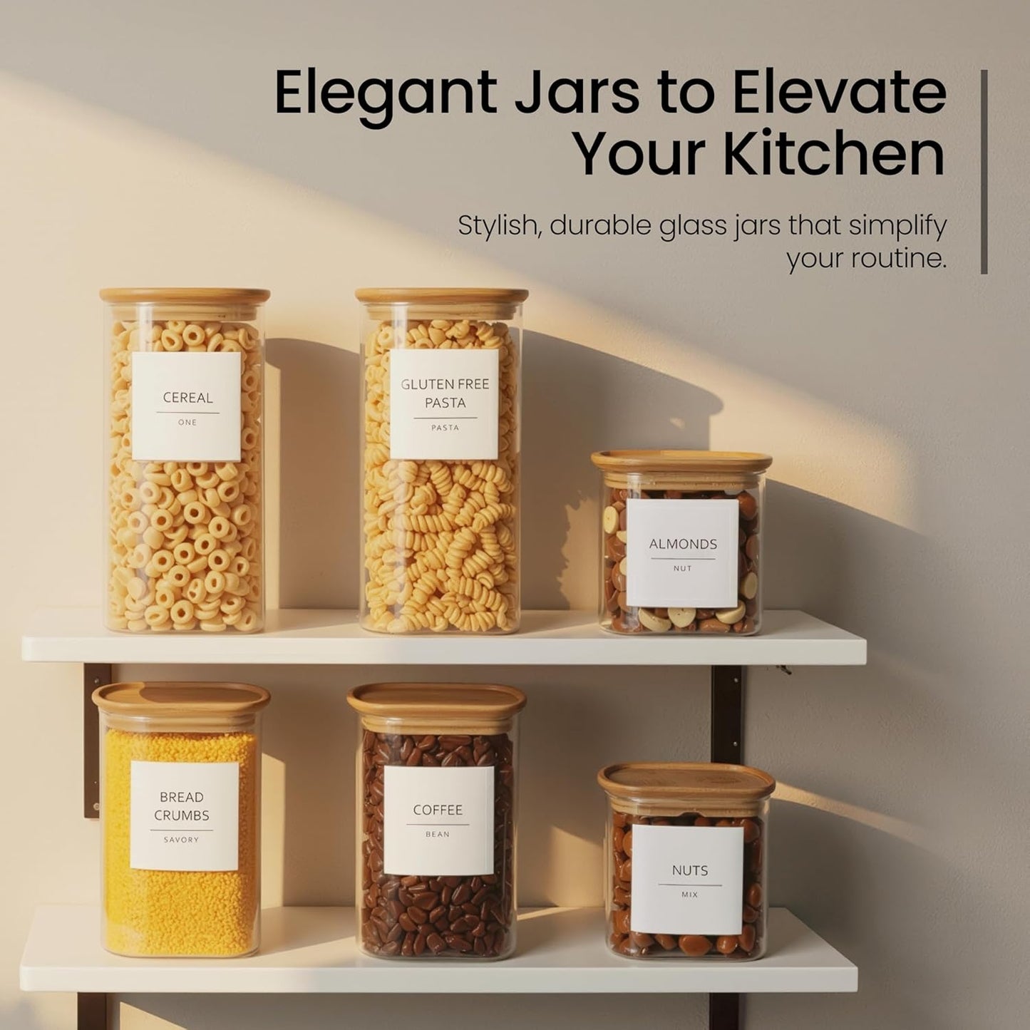 Talented Kitchen Glass Food Storage Containers - Airtight & Stackable Square Jars | Pack of 6, 24/37/51 fl oz
