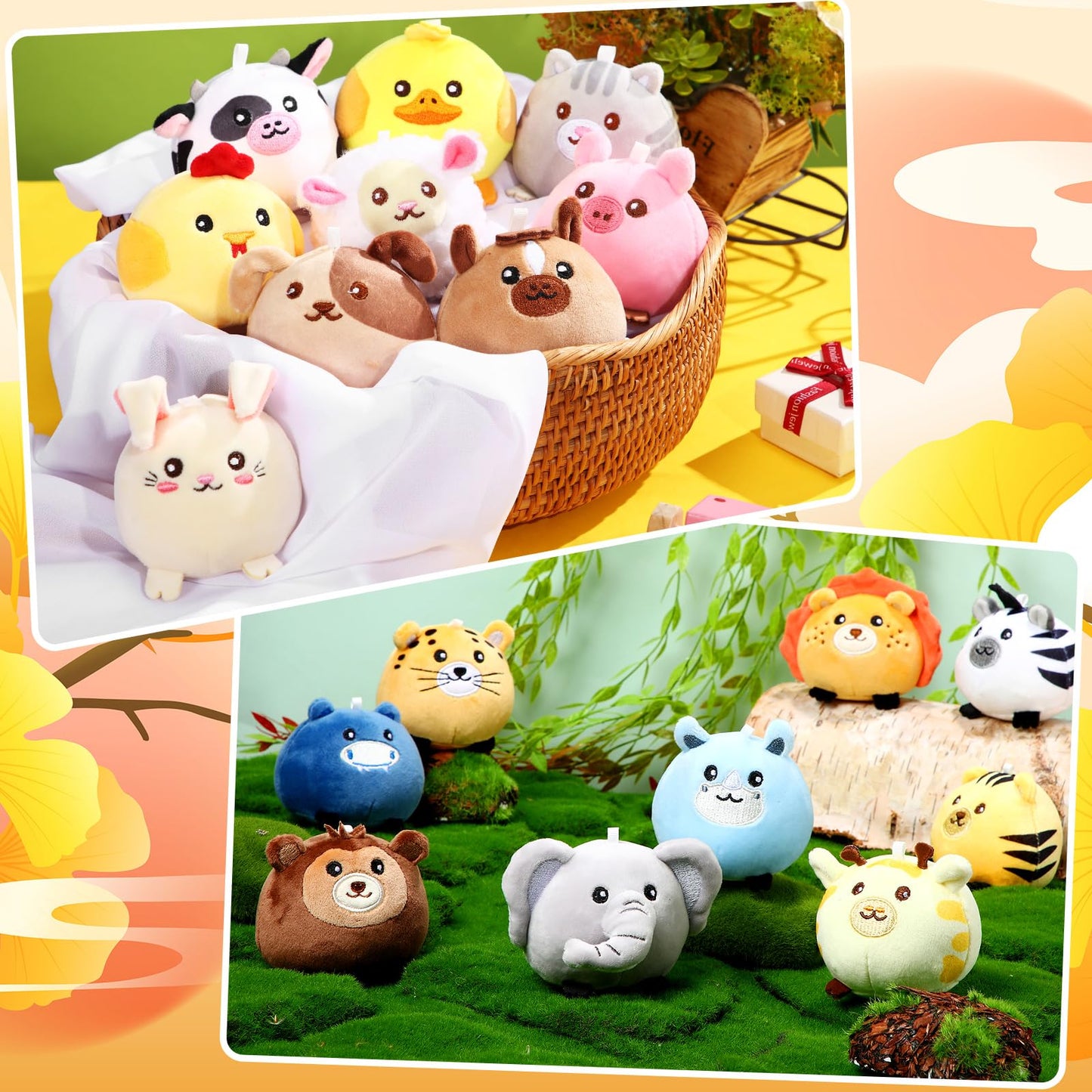 Halloscume 18 Pcs Mini Stuffed Animals Bulk 3.15 Inch Small Plush Farm Jungle Animal Ornament Set for Valentine's Day Exchange School Prizes Easter Egg Fillers Basket Stuffers Birthday Party Favors
