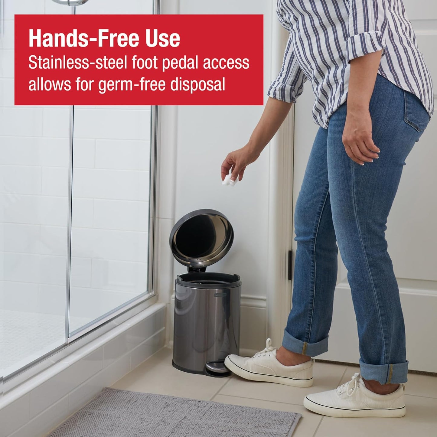 Rubbermaid Stainless Steel Round Step-On Trash Can - 1.6 Gallon Charcoal Wastebasket with Lid for Home & Office