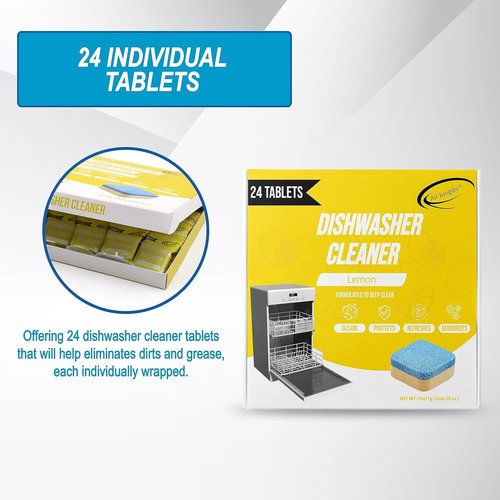 Air Jungles Dishwasher Cleaner Tablets - 24 Count Lemon Scent | Deep Cleaning Descaler for Odor & Hard Water Removal