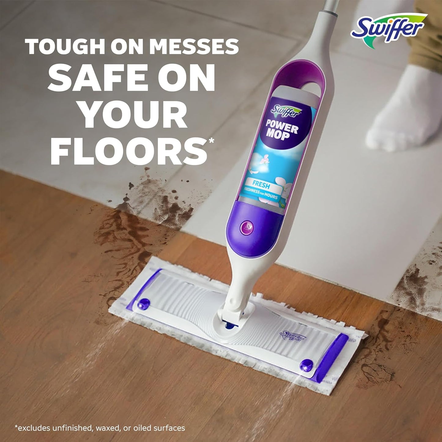 Swiffer PowerMop Multi-Surface Mop Kit - Fresh Scent Cleaning Solution & 2 Mopping Pad Refills