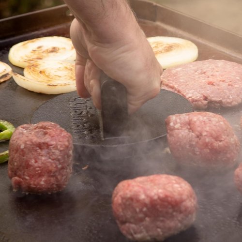 Cuisinart 6.5" Cast Iron Burger Press - Round Flat Edge Tool for Crispy Smash Burgers | Perfect for BBQs & Griddles