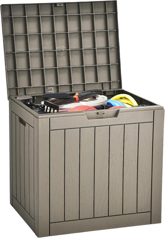 YITAHOME Outdoor Storage Deck Box - 31 Gallon Waterproof Resin with Lockable Lid | Taupe for Patio & Garden