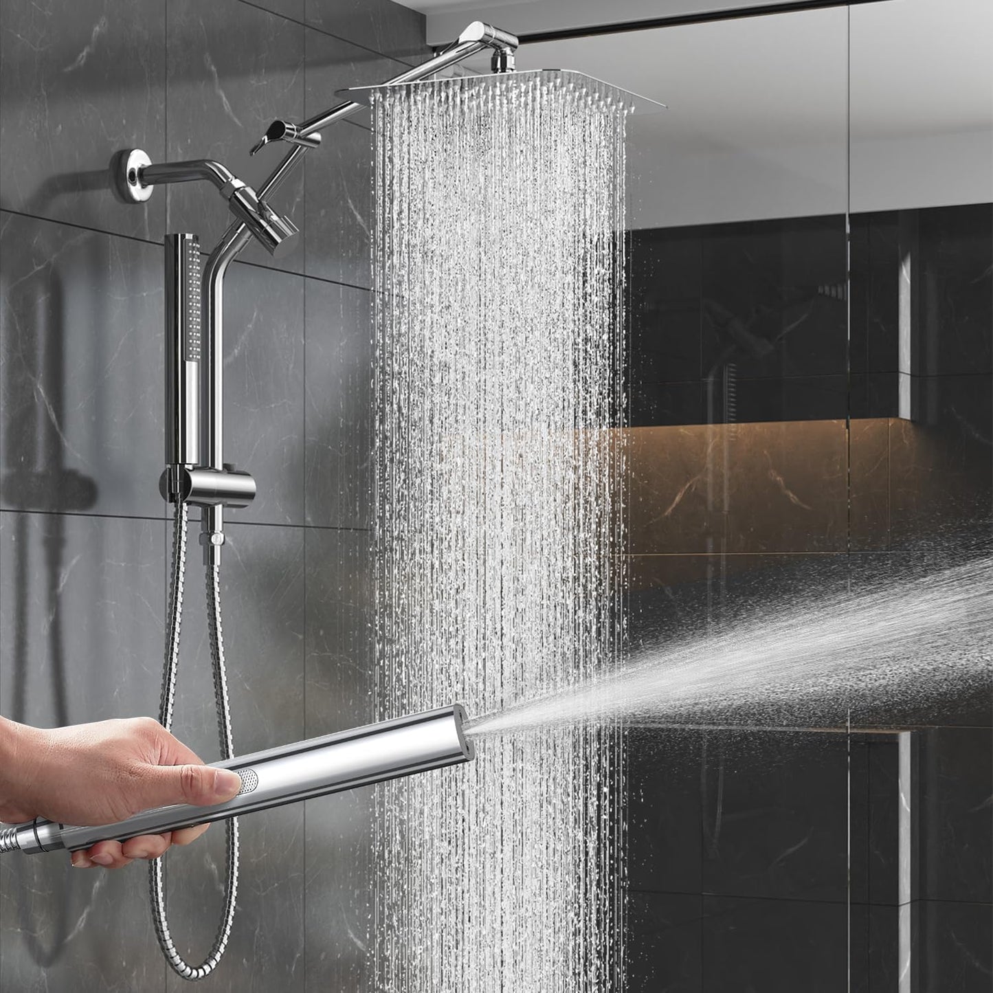 Veken 10" Luxurious Rain Shower Head - High Pressure Dual Showerhead with Handheld | Chrome Finish