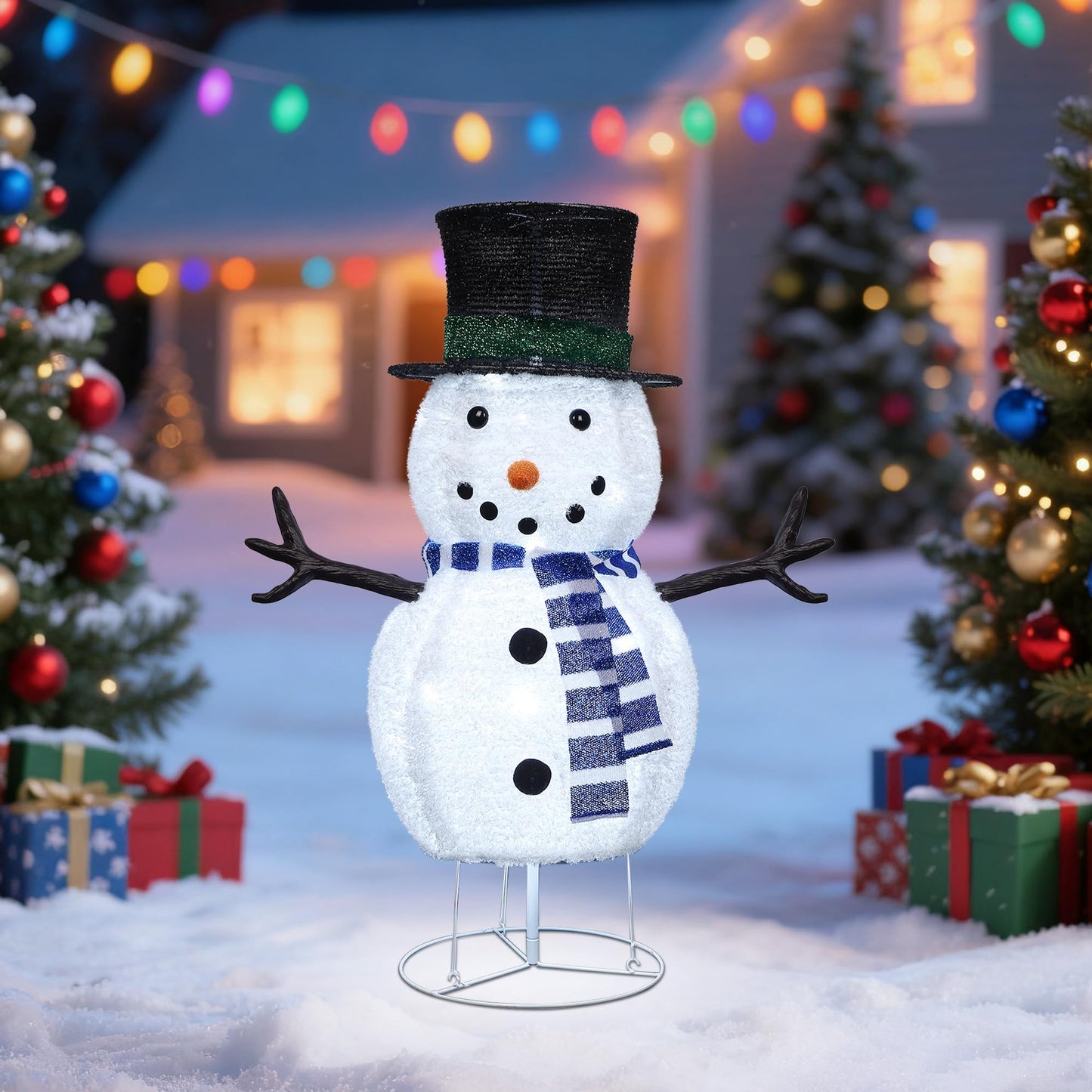 Dynaming 31.5 Inch Lighted Snowman Christmas Decorations, 45 LED Pre-Lit Light up Snowman with Top Hat, Collapsible Pop up Snowman for Outdoor Indoor Home Yard Garden Lawn Holiday Xmas Party