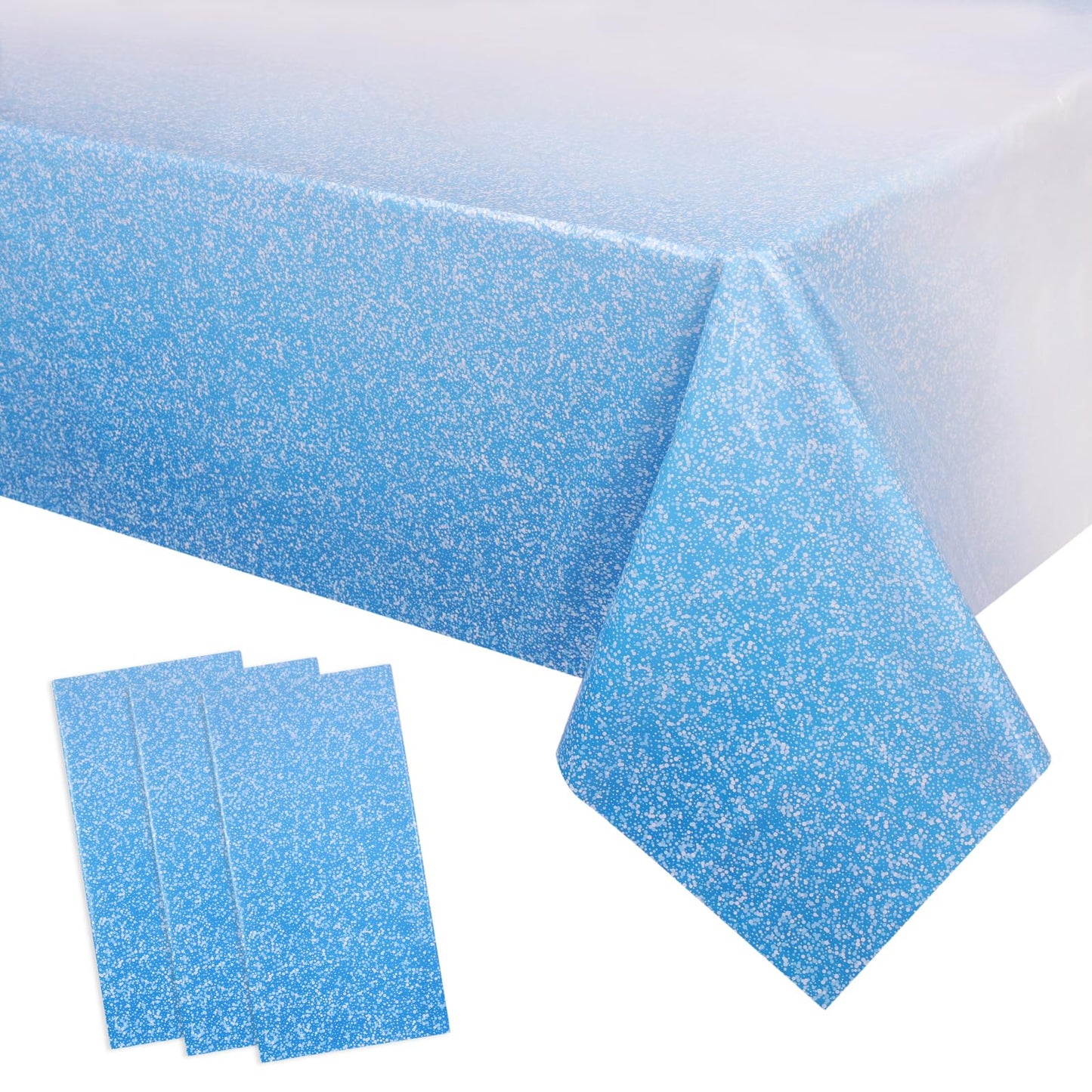 Kesfey 3 Packs Ombre Blue Plastic Tablecloth 54 x 108 Inch Gradient Pastel Blue Table Cloths Rectangle Disposable Royal Blue Sprinkle Glitter Table Covers for Birthday Baby Shower Party Decorations