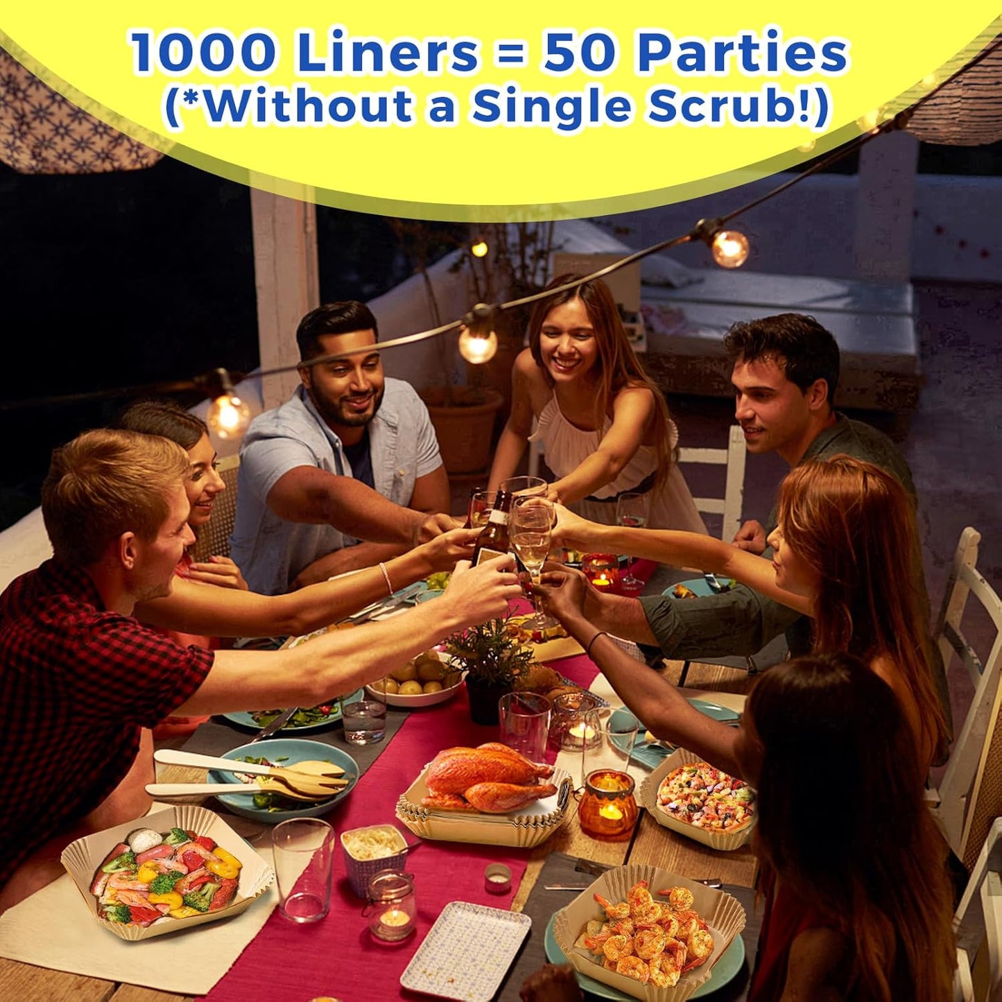 Skiennix Air Fryer Paper Liners - 1000 Pcs Heavy-Duty Disposable Parchment, 8" Square, Non-Stick & Grease-Proof