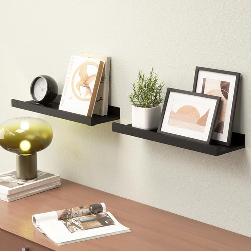 Boswillon Floating Shelves - Modern Black Wall Mounted Set of 2 for Stylish Storage & Display