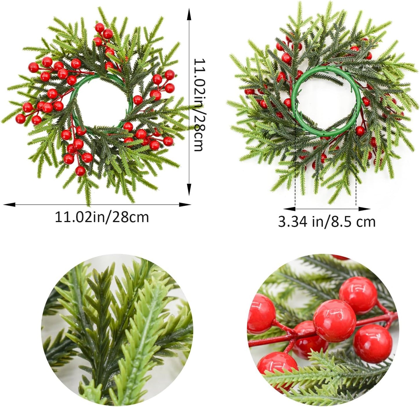 Regine Switzerland Christmas Candle Rings - Festive Red Berries & Pine Needle Wreaths | 4PCS Holiday Decor