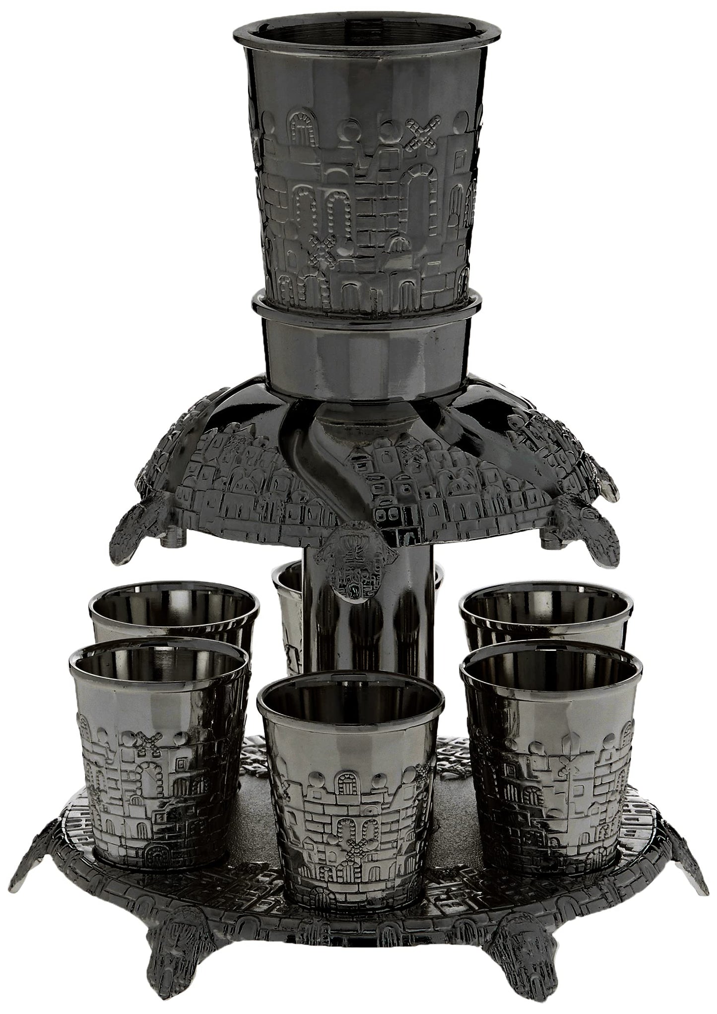 Legacy Judaica Jerusalem Style Silver Plated Fountain, 6 Cups