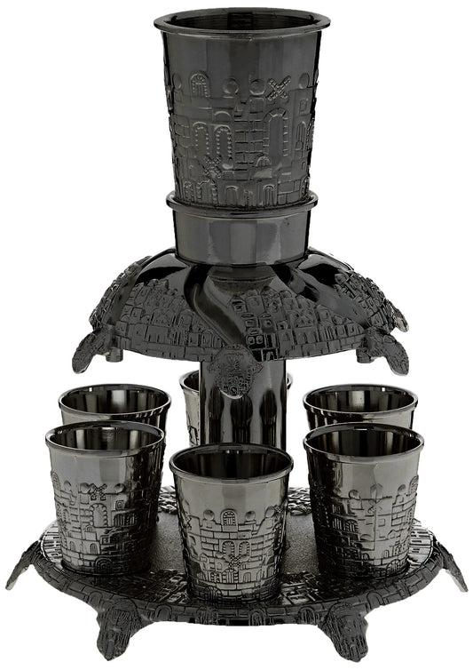 Legacy Judaica Jerusalem Style Silver Plated Fountain, 6 Cups