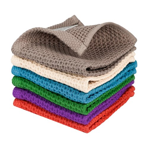 AIQIBAO 100% Cotton Kitchen Dish Cloths, 6 Pack Ultra Soft Absorbent Waffle Weave Dish Towels for Drying Dishes Quick, 12 * 12 Inches（Colord