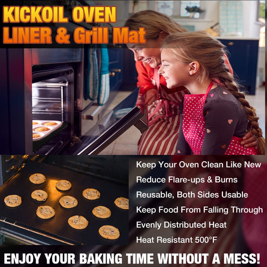2 Pack Oven Liners for Bottom of Oven, 16 x 24" Heavy Duty Non-Stick Oven Floor Protector Mats, 500°F/260°C Heat Resistant Fiberglass Teflon Liner, BPA PFOA Free for Electric & Gas Ovens, Black