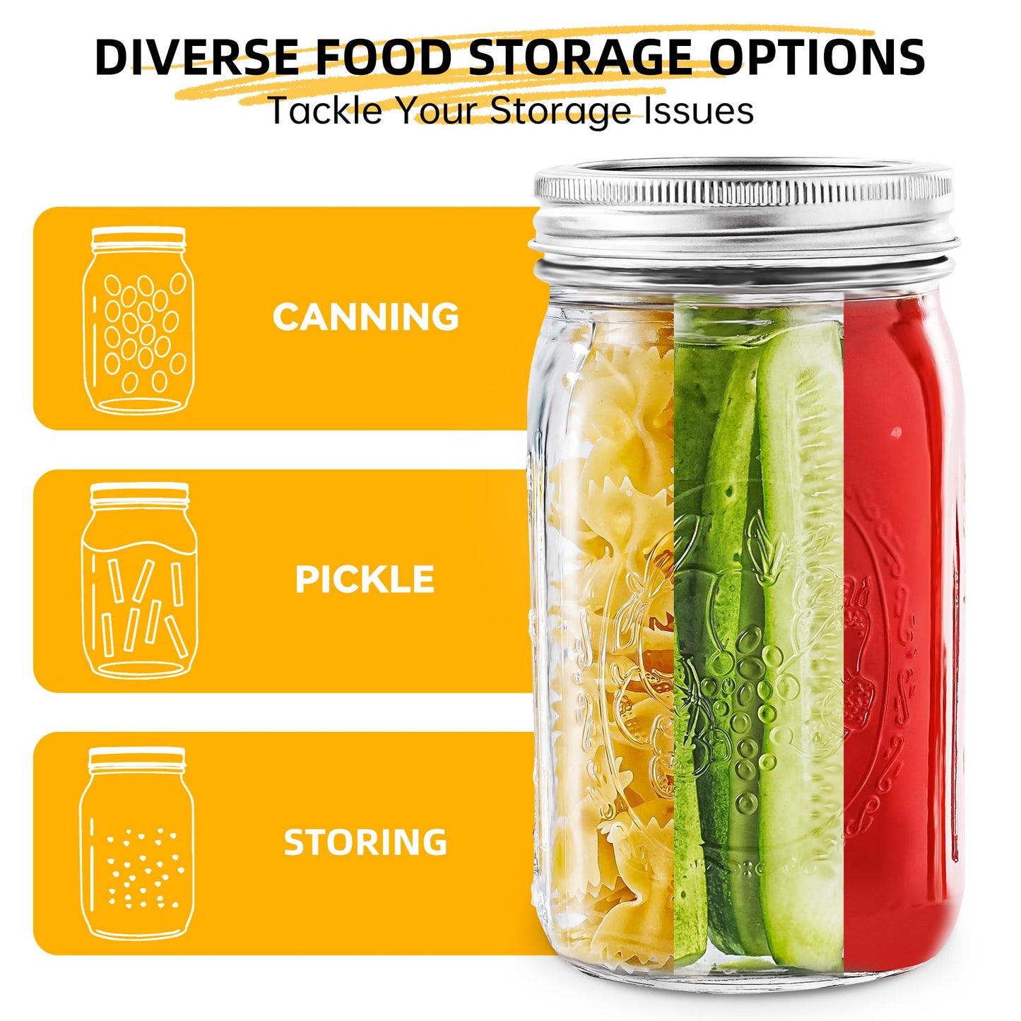 Miuyhji Wide Mouth Mason Jars 32 oz with Lids [4 Pack], Canning Jars with Metal Airtight Lids and Bands, 32 oz Glass Jars for Fermenting, Pickling, Freezing, Preserving, Meal Prep, Jar Décor