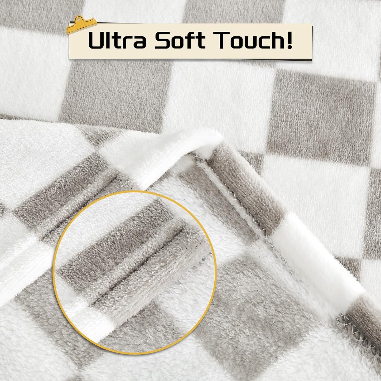 Yurhap Checkered Baby Blanket - Super Soft Fleece for Infants | Neutral Color, 30x40 Inch